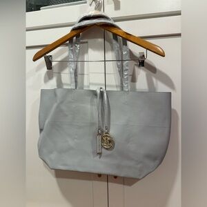 NWT Badgley Mishka gray & gold charm tote